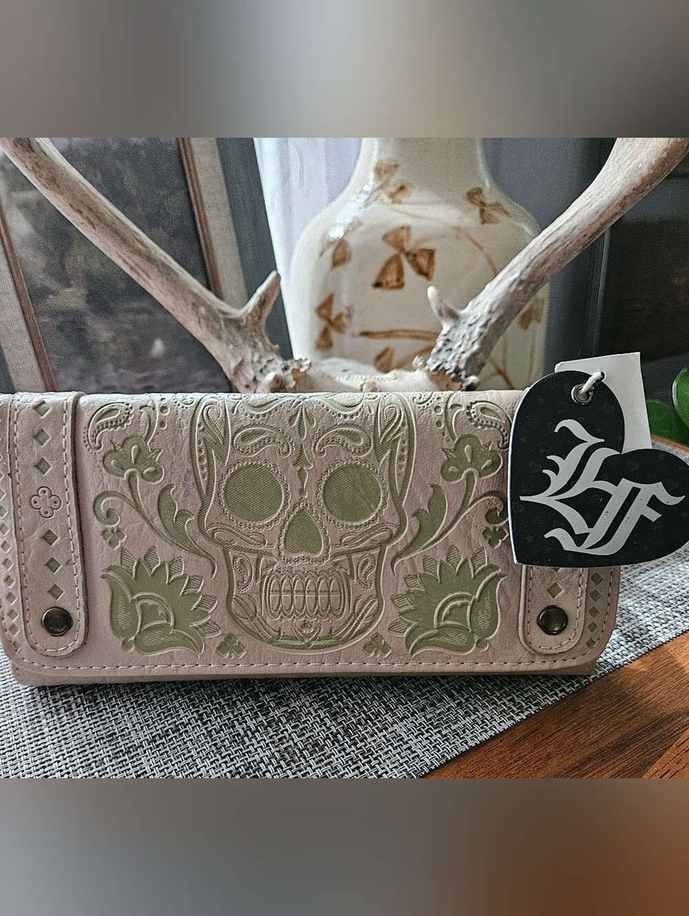 RARE VINTAGE Loungefly Sugar Skull Embossed Flap Wallet - OG Heart Logo - NWT